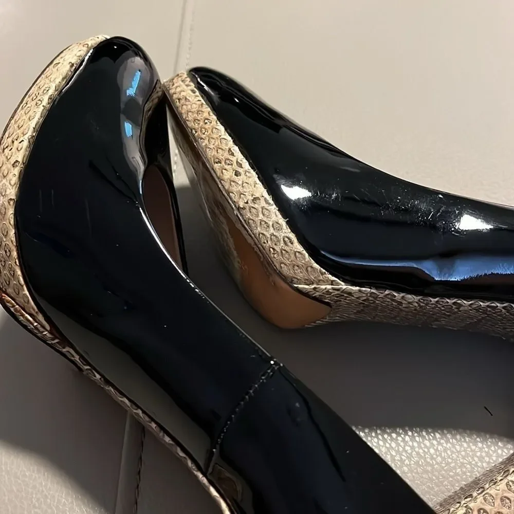 Chloe Black Patent Leather Snakeskin Embossed Block Heel Pumps Size 39 US‎ 9